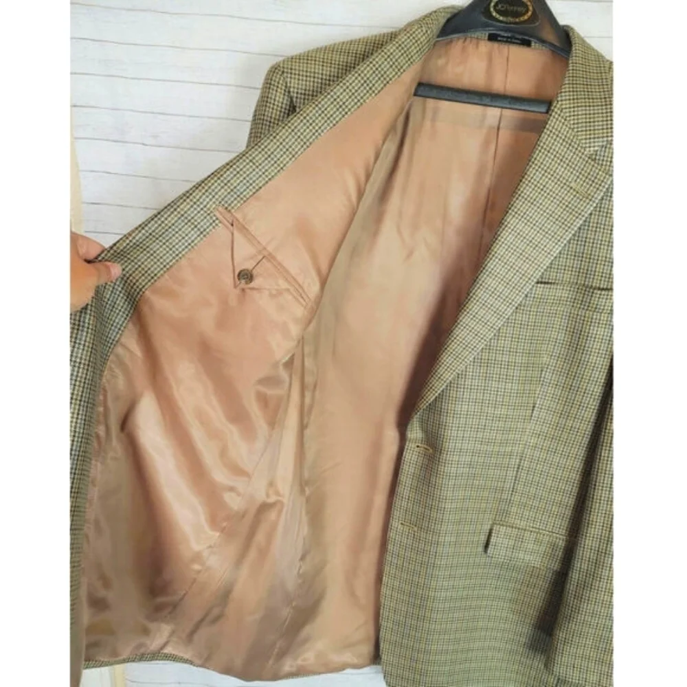 CHAPS 100% Silk Houndstooth Plaid 2 Button Sport Coat Jacket Blazer, sz 46 L